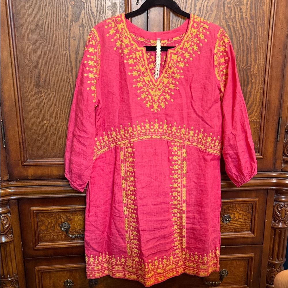 Uncle Frank Long sleeve Pink Dress with Gold Embroidery